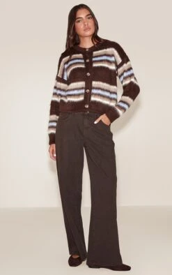 Prettylittlething Chocolate Striped Brushed Knit Cardigan -FRAME Clothing Shop 5834939728a36d1a88e9e278c54e9440d1a55206 cno9330 3 chocolate striped brushed knit cardigan