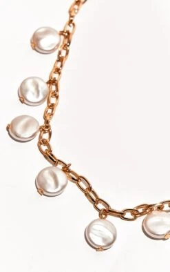 PrettyLittleThing Gold Pearl Chain Choker - Recycled Steel Adjustable Statement Necklace -FRAME Clothing Shop 5b5a8e424e7747ac92f0f5166e8d4e396bf7ea14 cnj3554 4