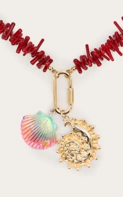 PrettyLittleThing Red Beaded with Gold Shell Cowrie Pendant – Boho Summer Jewelry Necklace -FRAME Clothing Shop 5b6979f1fc35c2333660f7ebad79f0a7c7b594d5 CNN9144 3 red beaded shell pendant necklace