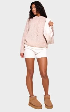 Prettylittlething Oatmeal Textured Bobble Knit Hoodie