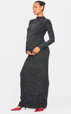 Prettylittlething Maternity Black Glitter Long Sleeve Maxi Dress