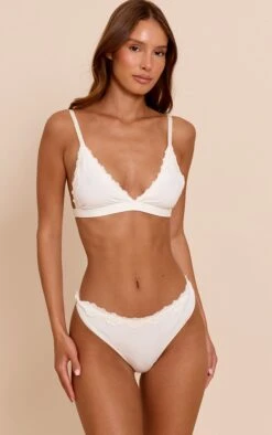 Cream Jersey Lace Trim Triangle Lingerie Set