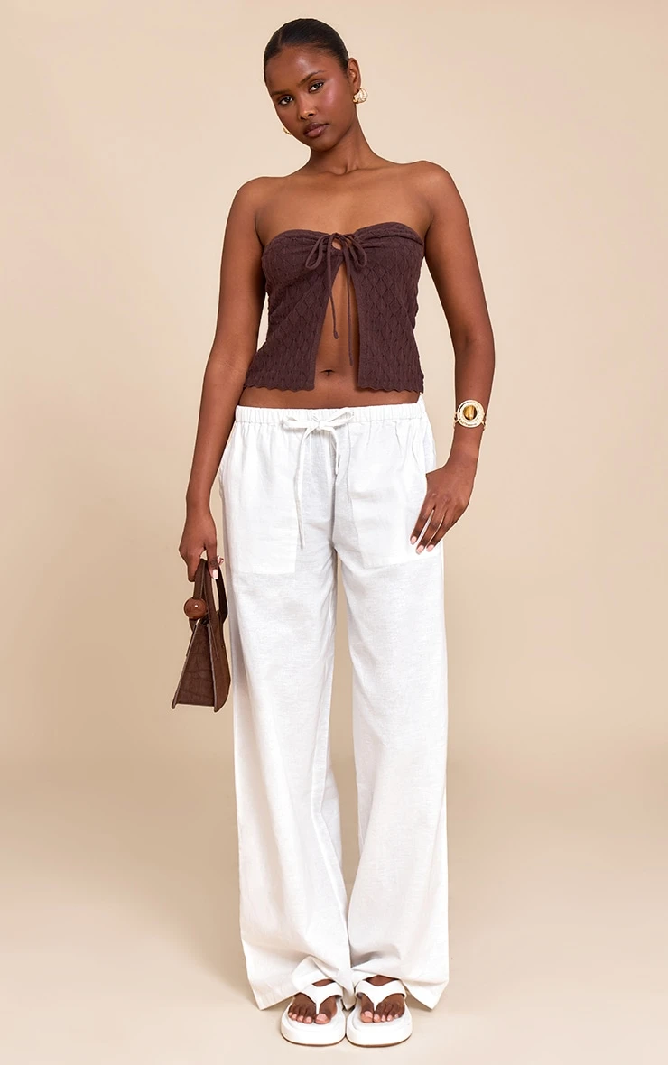 PrettyLittleThing Chocolate Textured Crochet Knit Bandeau Open Top - Sleeveless Summer Knit 3 PrettyLittleThing Chocolate Textured Crochet Knit Bandeau Open Top - Sleeveless Summer Knit - Image 3