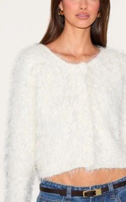Prettylittlething Off White Textured Fluffy Knit Button Up Cardigan -FRAME Clothing Shop 623f00eedad9e2883b5f474297aaf22088895358 CNL7707 4 off white textured fluffy knit button up cardigan