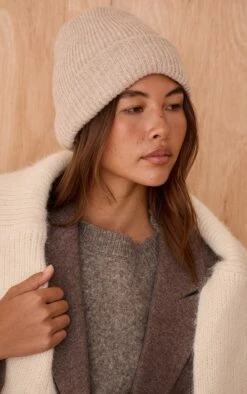 Oatmeal Brushed Knit Fold Over Beanie