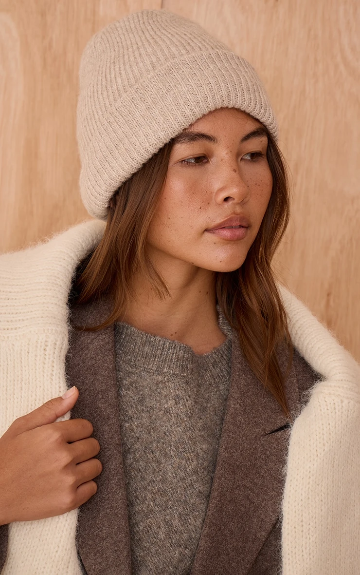 Oatmeal Brushed Knit Fold Over Beanie 1 Oatmeal Brushed Knit Fold Over Beanie