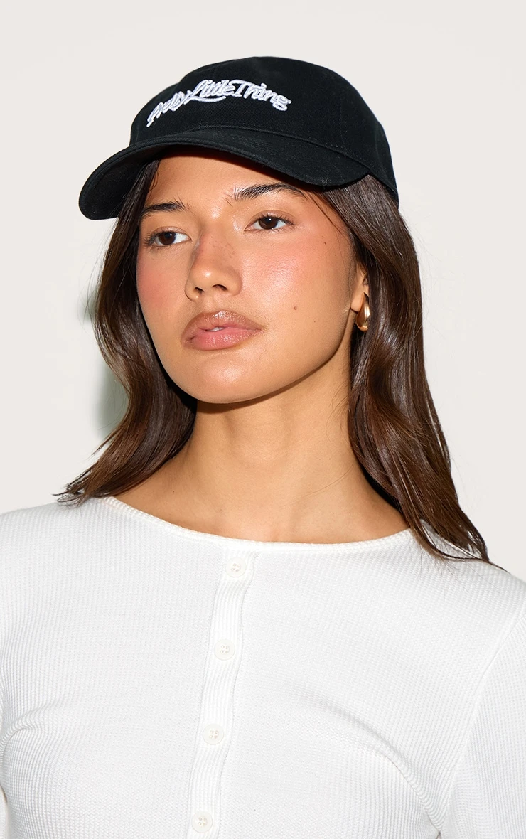 PrettyLittleThing Black with White Script Embroidery – Classic Curved Bill Dad Hat 1 PrettyLittleThing Black with White Script Embroidery – Classic Curved Bill Dad Hat