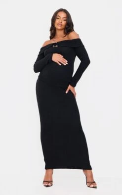 Prettylittlething Maternity Black Brushed Rib Maxi Skirt