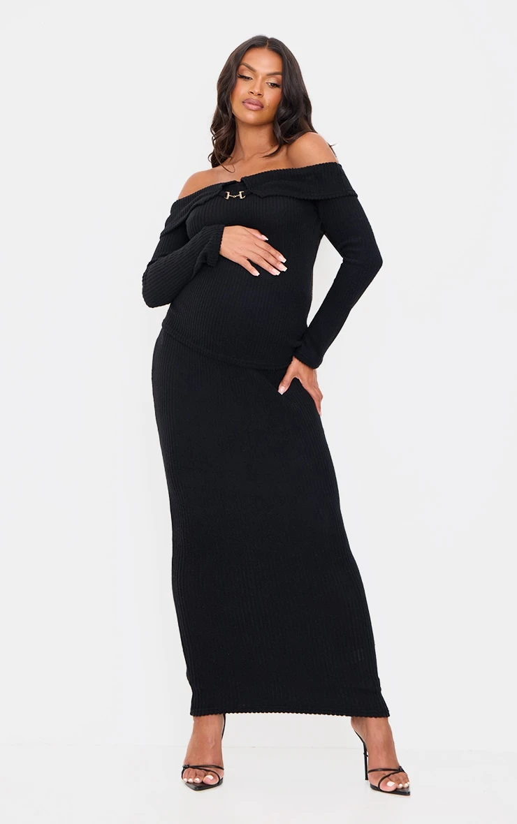 Prettylittlething Maternity Black Brushed Rib Maxi Skirt 1 Prettylittlething Maternity Black Brushed Rib Maxi Skirt