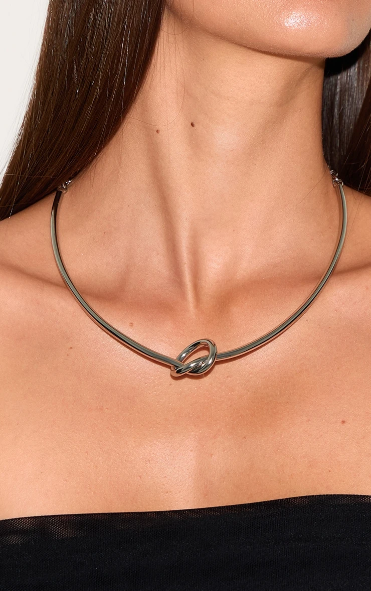 PrettyLittleThing Silver Smooth Structured Knot Necklace - Statement Evening Collarbone Jewelry 1 PrettyLittleThing Silver Smooth Structured Knot Necklace - Statement Evening Collarbone Jewelry