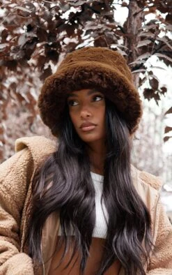 Prettylittlething Chocolate Soft Faux Fur Oversized Hat