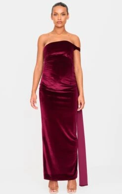 Prettylittlething Maternity Burgundy Velvet One Shoulder Drape Detail Maxi Dress -FRAME Clothing Shop 65ab7f5e867ba59c5eec04b0d79b5221d27dce05 cnl1031 3