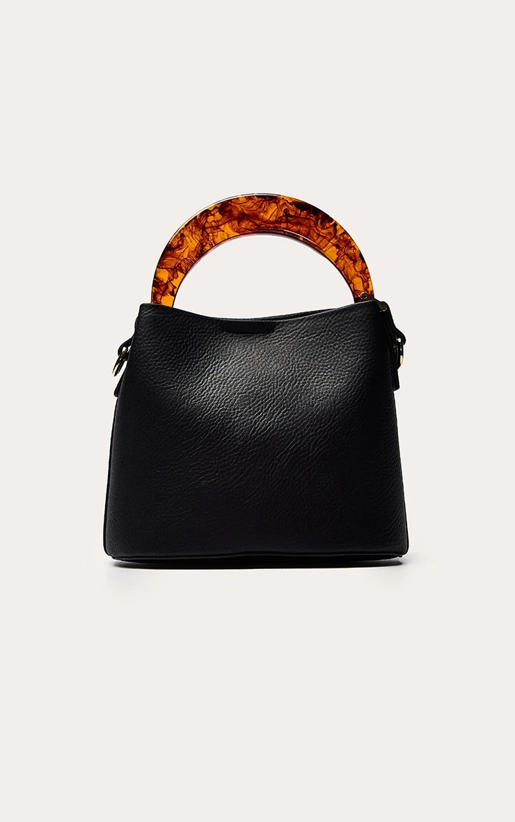 Chocolate Matte Bucket Bag with Glossy Resin Handle – Modern Patent PU Handbag 2 Chocolate Matte Bucket Bag with Glossy Resin Handle – Modern Patent PU Handbag - Image 2