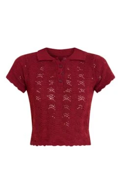 Prettylittlething Burgundy Crochet Polo Neck Top -FRAME Clothing Shop 6742661644e7c701e9d3711f145e58206f42923d CNN6395 5 plum crochet polo neck top
