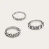 PrettyLittleThing Silver Diamante Baguette 3 Pack Ring Set - Stackable Crystal Bands