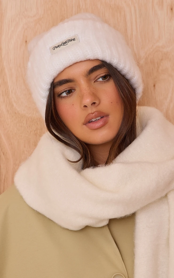 Prettylittlething Cream Fluffy Chunky Rib Beanie 1 Prettylittlething Cream Fluffy Chunky Rib Beanie