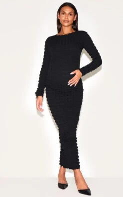 Prettylittlething Maternity Black Textured Bubble Midaxi Dress