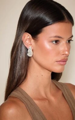 Prettylittlething Silver Hammered Shell Earrings