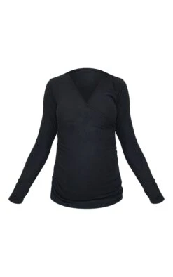 PrettyLittleThing Maternity Black Brushed Rib Ruched Long Sleeve Top -FRAME Clothing Shop 6bba89e8325237970b14ee92e5bab66ece800322 cmp6522 5
