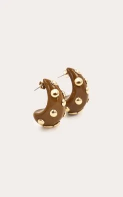 PrettyLittleThing Smokey Brown Resin with Gold Studs – Statement Hoop Earrings -FRAME Clothing Shop 6c69142417ac7ac3e24f7b993a772eeb19569ed6 CNO2980 3 smokey brown gold studded hoop earrings