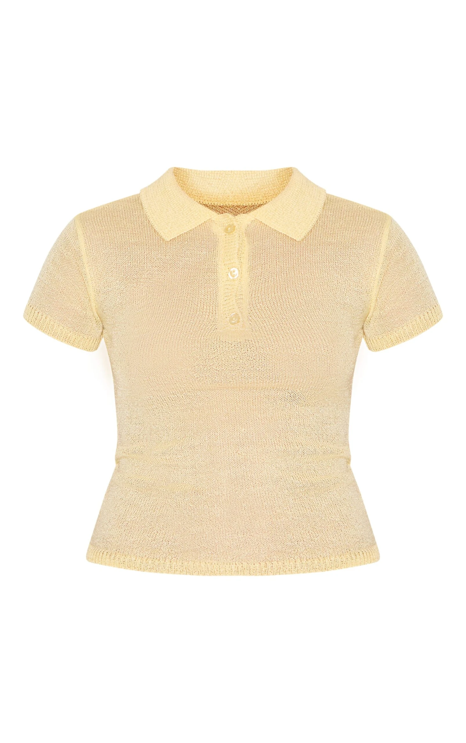 Prettylittlething Yellow Sheer Knit Polo Top 5 Prettylittlething Yellow Sheer Knit Polo Top - Image 5