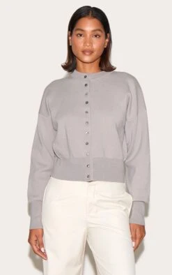 Prettylittlething Ash Grey Compact Knit Button Through Cardigan