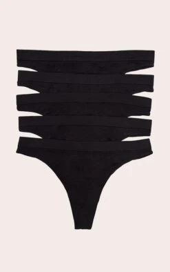 Prettylittlething Black Pack Of 5 Seamless Thongs