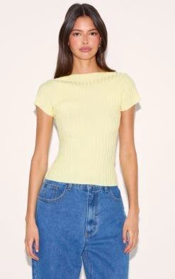Prettylittlething Butter Cream Rib Knit Backless Top