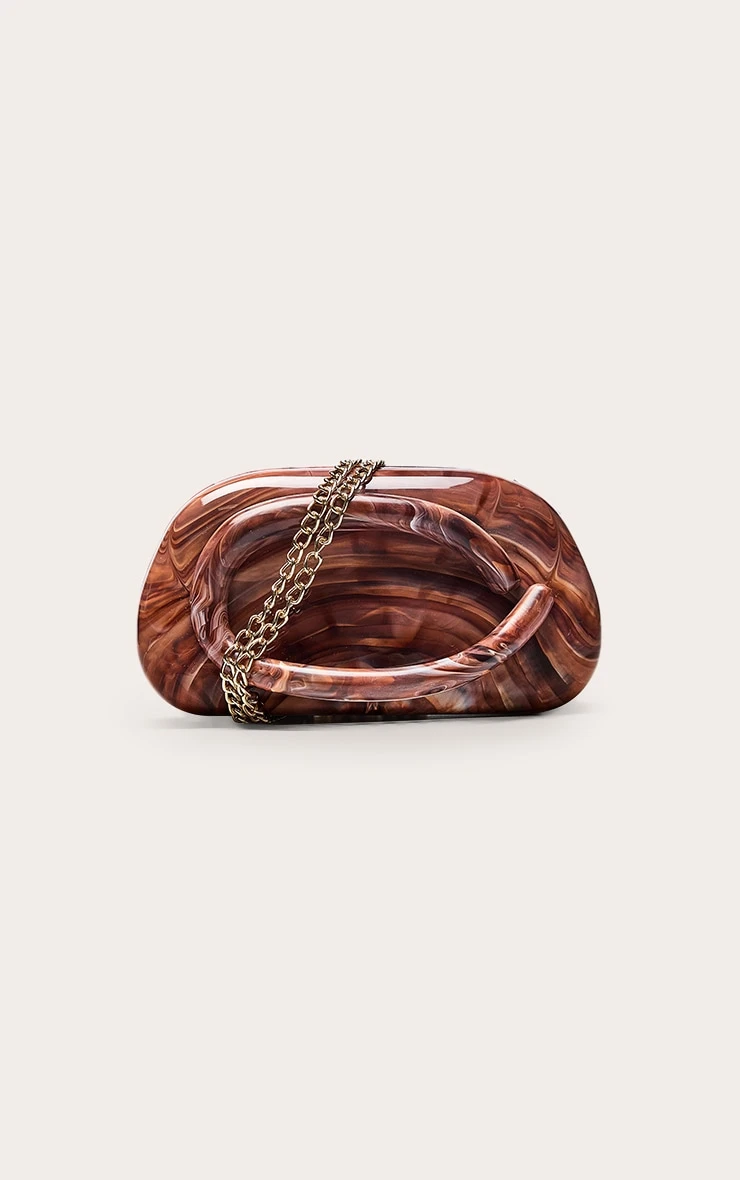 PrettyLittleThing Chocolate Marble Hard Resin Rectangular Clutch Bag - Elegant Evening Accessory 3 PrettyLittleThing Chocolate Marble Hard Resin Rectangular Clutch Bag - Elegant Evening Accessory - Image 3