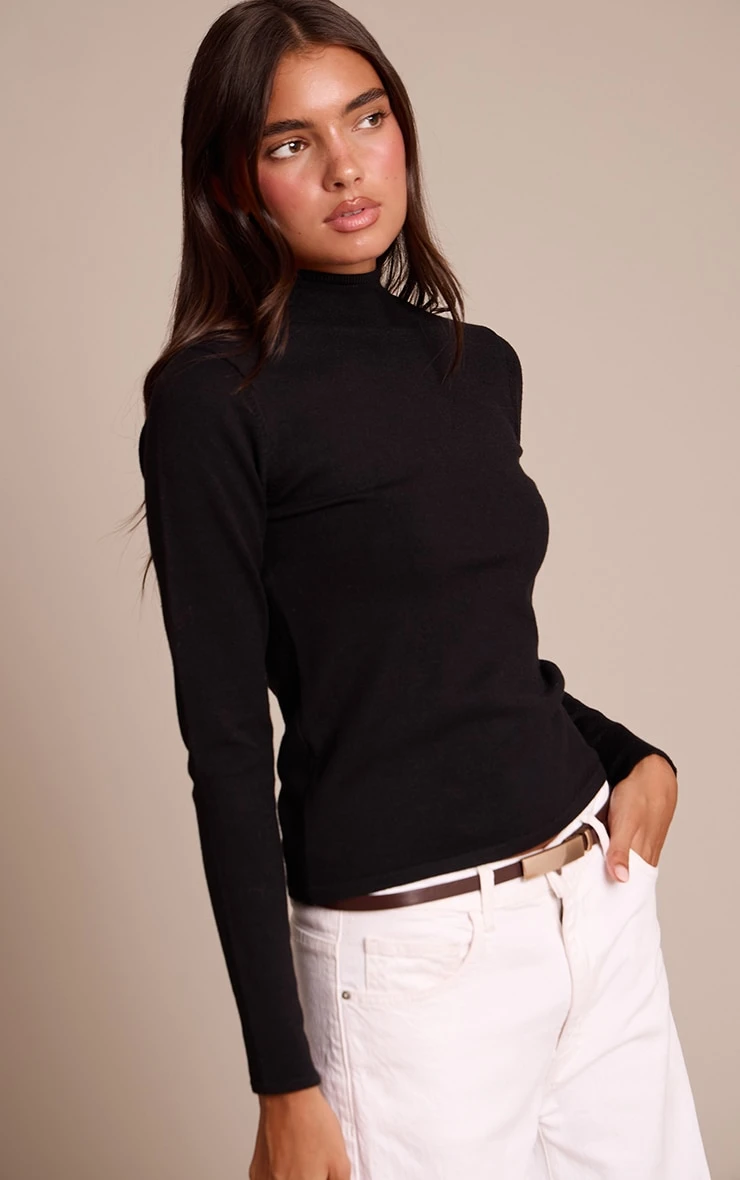 Black Fine Knit High Neck Sweater 1 Black Fine Knit High Neck Sweater