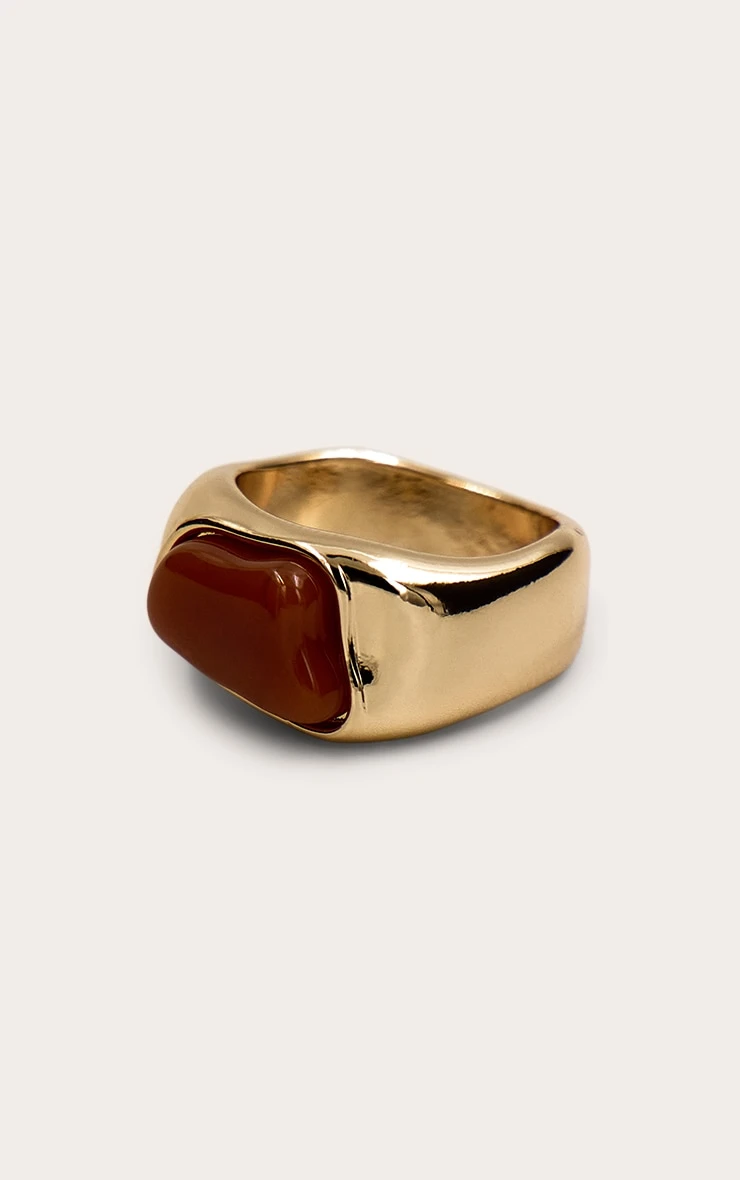 PrettyLittleThing Gold Textured Band with Burnt Orange Resin β Bold Statement Cocktail Ring 3 PrettyLittleThing Gold Textured Band with Burnt Orange Resin β Bold Statement Cocktail Ring - Image 3