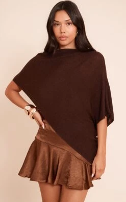 Prettylittlething Chocolate Fine Knit Poncho Style Top