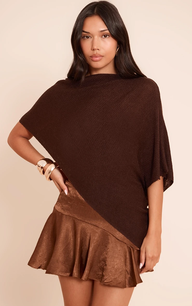 Prettylittlething Chocolate Fine Knit Poncho Style Top 1 Prettylittlething Chocolate Fine Knit Poncho Style Top