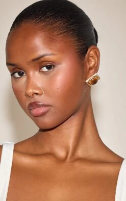 Prettylittlething Gold Smooth Smokey Brown Resin SquareEarrings