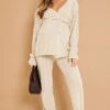 PrettyLittleThing Maternity Oatmeal Cable Knit Wide Leg Flare Trousers