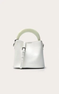 Cream Patent PU Bucket Bag with Glossy Resin Handle – Modern Handbag -FRAME Clothing Shop 726e17f1a9d1c258468ff4ba84531ca8dddd684d CNO2101 3 cream resin handle bucket bag