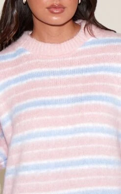 Prettylittlething Pink Striped Brushed Knit Sweater -FRAME Clothing Shop 72b56b24ce4013be69452b4687a10a1f6c12d6eb cno9338 4 pink striped brushed knit jumper