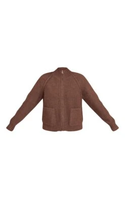 Chocolate Zip Up High Neck Pocket Detail Knitted Cardigan - Relaxed Fit Knitwear -FRAME Clothing Shop 72d8e71df71042f8a55ac36237892a0a748427c9 CNN9709 5 chocolate zip up pocket detail knitted cardigan