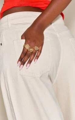 PrettyLittleThing Gold Molten Textured Hammered Multi-Pack Rings – 3-Piece Organic Stacking Set