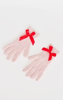 Prettylittlething Pink Bow Detail Rib Gloves