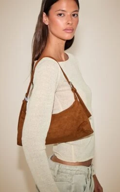 PrettyLittleThing Tan Faux Suede Rectangular Adjustable Shoulder Bag