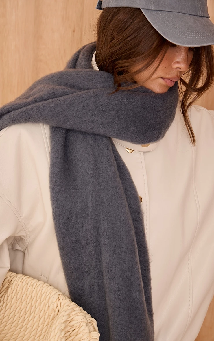 Charcoal Grey Brushed Knit Tassel Scarf β Soft Oversized Winter Wrap 1 Charcoal Grey Brushed Knit Tassel Scarf β Soft Oversized Winter Wrap