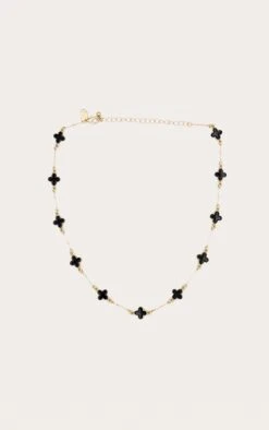 PrettyLittleThing Gold with Black Inlay Clover Pendant Necklace – Dainty Adjustable Link Chain -FRAME Clothing Shop 76a90ea735045fd8208a06658110411a54df85a9 CNL8140 1 gold clover pendant necklace