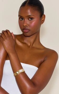 Prettylittlething Cream Pearl Molten Abstract Bangle