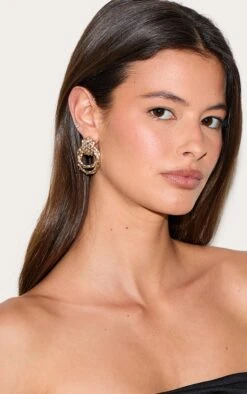 Prettylittlething Gold Diamante Knot Door Knocker Earrings