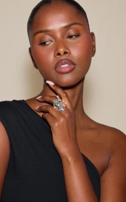 PrettyLittleThing Silver Textured Abstract Double Band Metal Ring