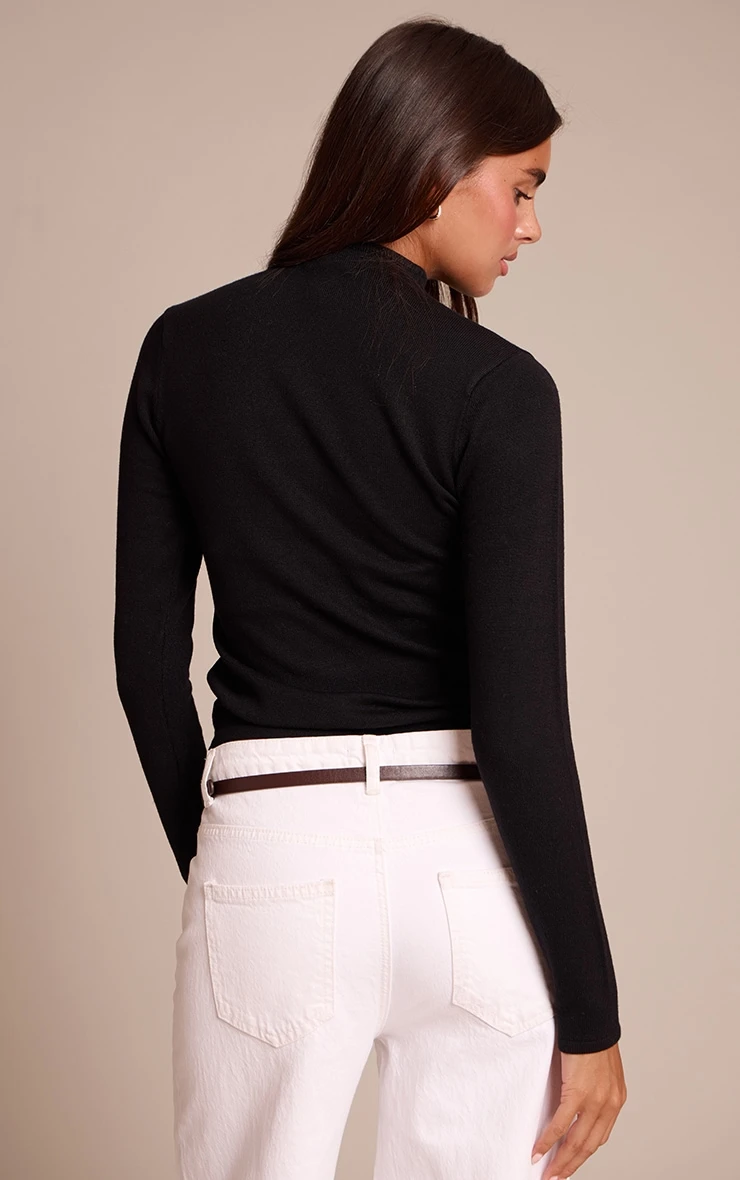 Black Fine Knit High Neck Sweater 2 Black Fine Knit High Neck Sweater - Image 2