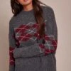 Grey Argyle Crew Neck Sweater