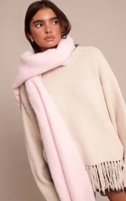 PrettyLittleThing Baby Pink Oversized Brushed Knit Scarf with Tassel Edge -FRAME Clothing Shop 7a4704910f34d4a206885094b140162c078b2442 CNO3259 3 plt baby pink brushed knit scarf
