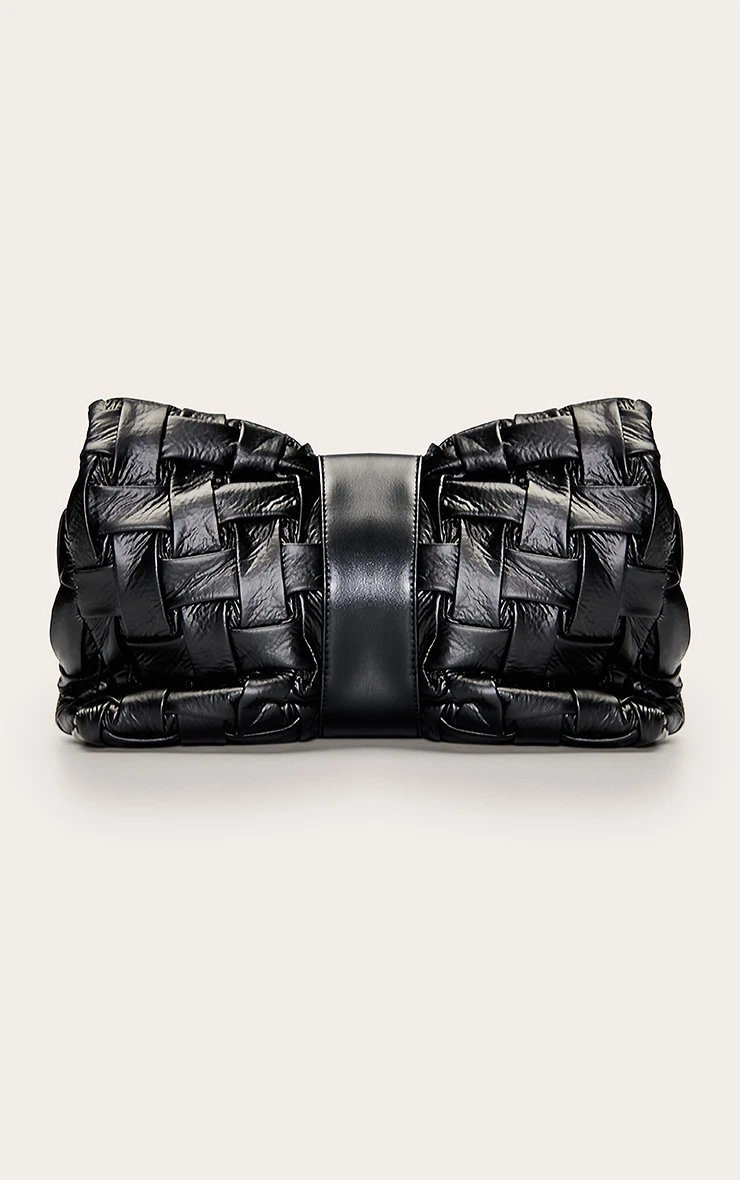 Prettylittlething Black Cross Weave Fold Over Clutch Bag 4 Prettylittlething Black Cross Weave Fold Over Clutch Bag - Image 4